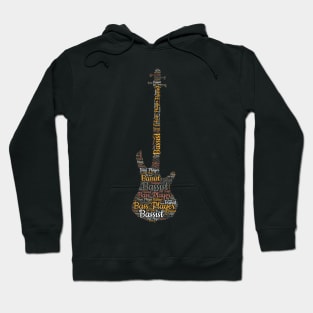 Bass Guitar Silhouette Word Cloud for Bassist Bass Player Hoodie